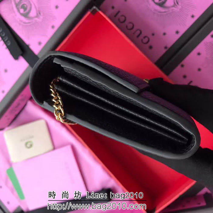 GUCCI古馳 歐洲正品原單 padlock系列 最新二折款 爆款鏈條皮夾 453506 黑色摔紋全皮 WTG1358